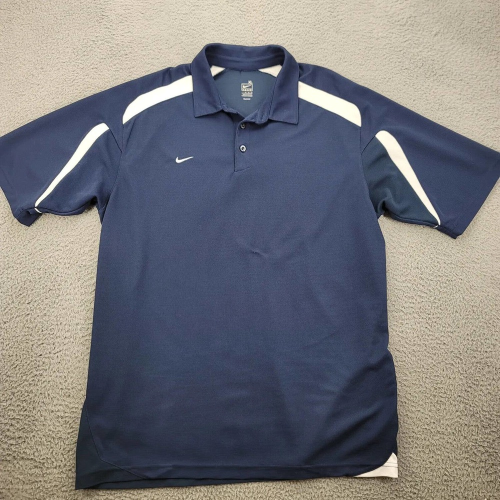 Nike Shirt Mens XL Blue Nike FitDry Raglan Sleeve Polo Casual Golf Outdoors Team
